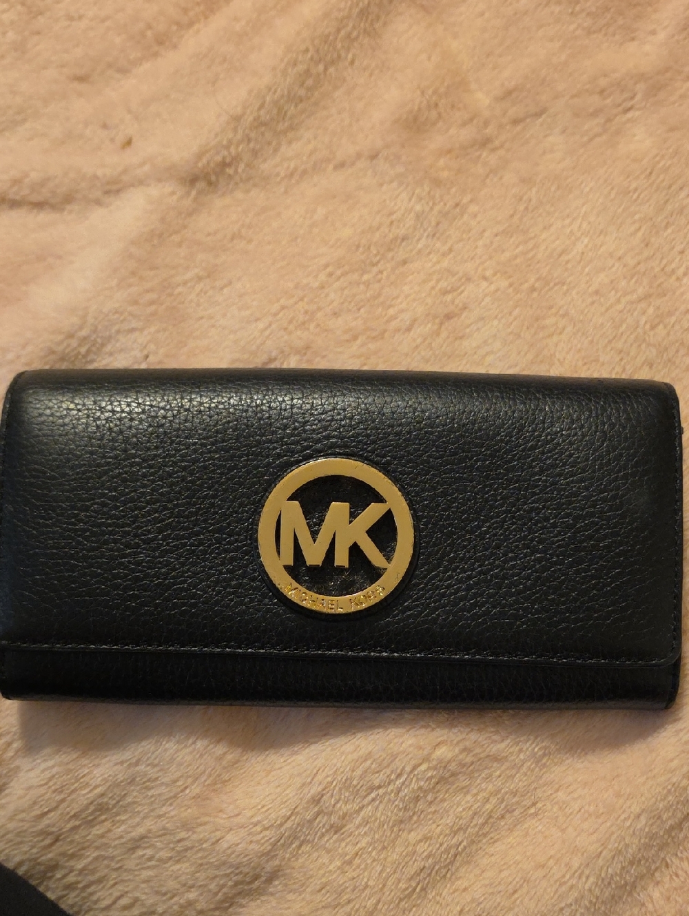 Michael Kors Black Leather Key & Card Holder with Gold MK Logo